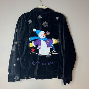 Quacker Factory Snowman Capture The Magic Black Velvet Style Christmas Jacket